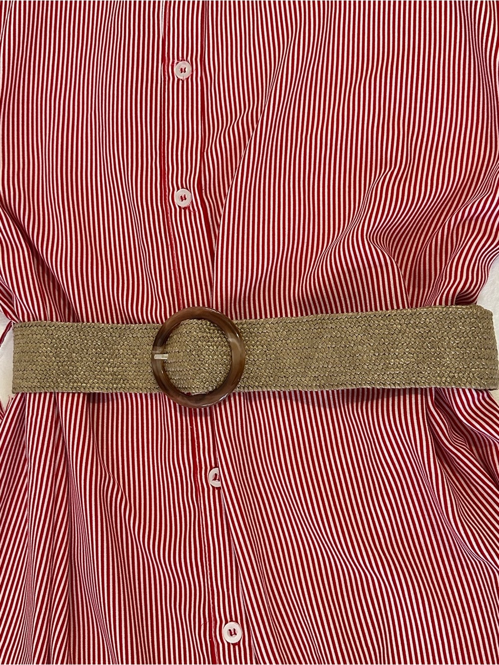Lexington Avenue NYC Red White Striped Shirt Dress Large NWT Belted - Picture 4 of 7